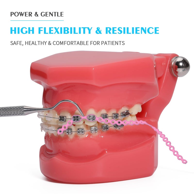 ANNWAH Dental Colorful Orthodontic Braces Rubber Chains,Dental Rubber Chains for Braces Power Chains for Orthodontic Treatment(Short,Pink 20) - Image 1